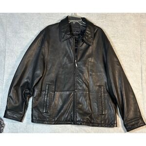 Claiborne Mens Black Lambskin Leather Jacket Full Zip Collared Size L
